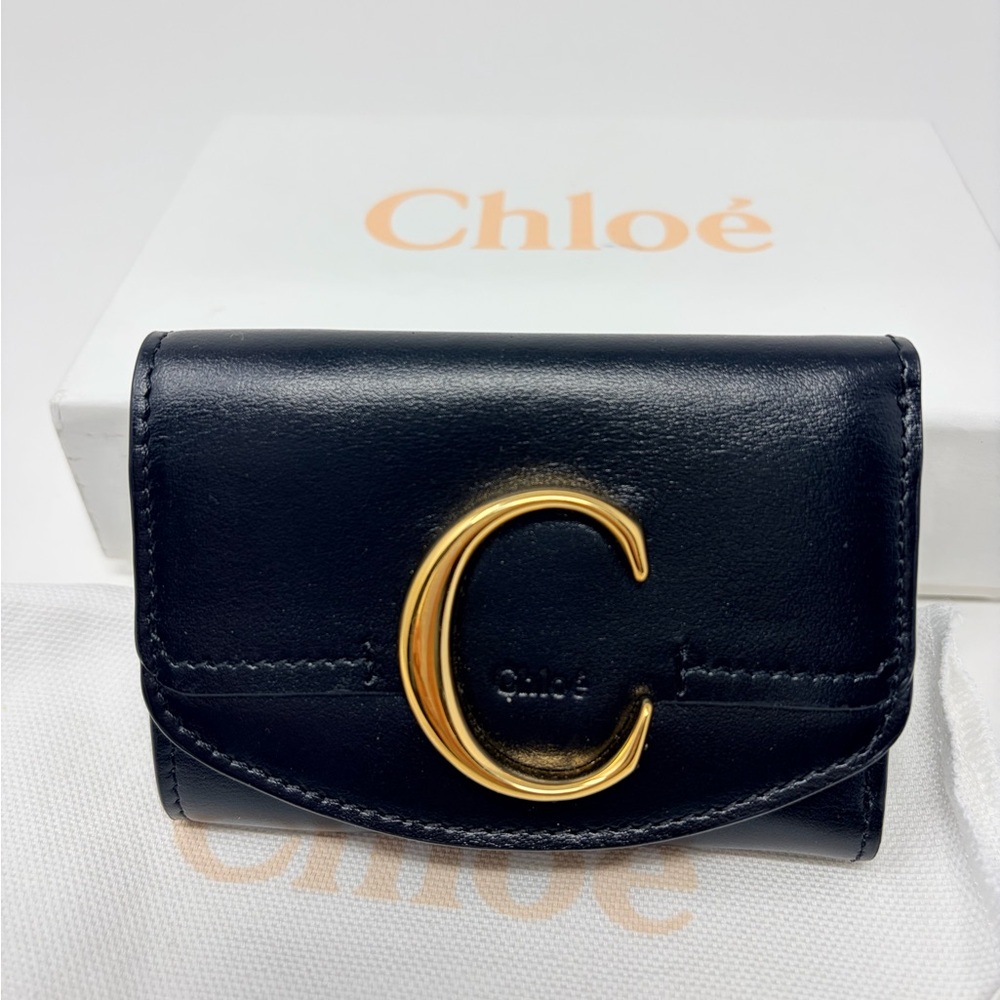 Chloé Black Leather Small C Trifold Wallet